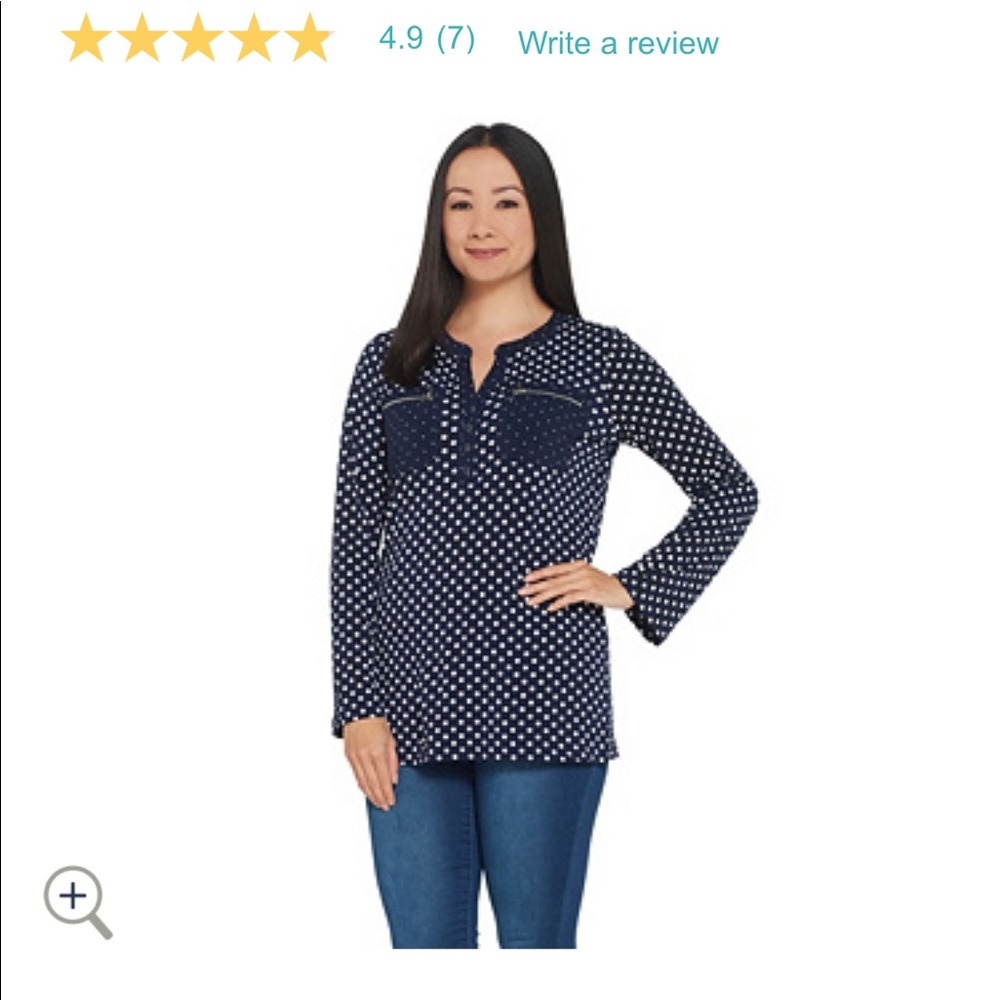 Susan Graver Polka Dot Liquid Knit Top - Navy